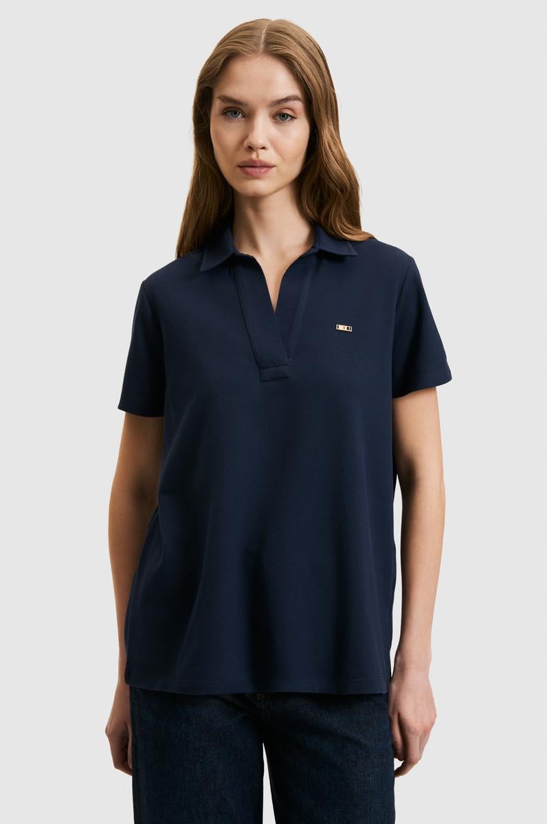 Kadın Lacivert Polo Yaka Basic Tişört