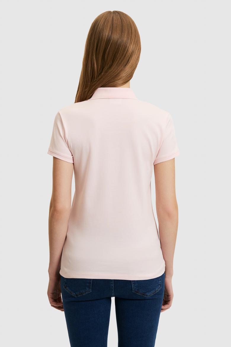 Kadın Açık Pembe Polo Yaka Düğme Detaylı Basic Tişört - 50323461224