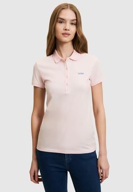 Kadın Açık Pembe Polo Yaka Düğme Detaylı Basic Tişört - 50323461224