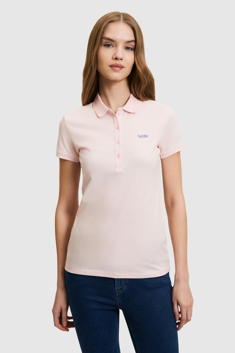 Kadın Açık Pembe Polo Yaka Düğme Detaylı Basic Tişört - 50323461224