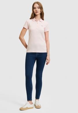 Kadın Açık Pembe Polo Yaka Düğme Detaylı Basic Tişört - 50323461224