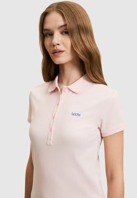 Kadın Açık Pembe Polo Yaka Düğme Detaylı Basic Tişört - 50323461224