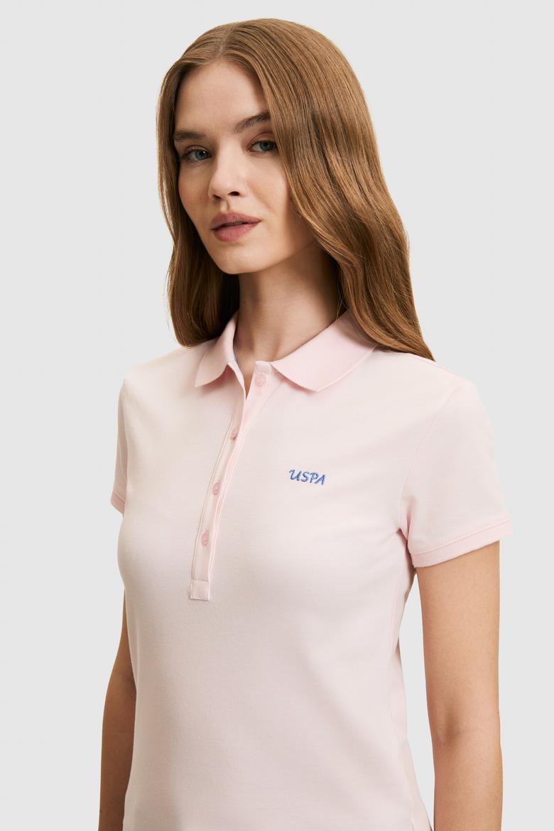 Kadın Açık Pembe Polo Yaka Düğme Detaylı Basic Tişört - 50323461224
