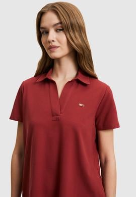 Kadın Vişne Polo Yaka Basic Tişört - 50323447108