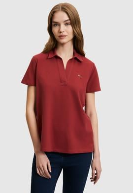 Kadın Vişne Polo Yaka Basic Tişört - 50323447108