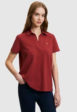 Kadın Vişne Polo Yaka Basic Tişört - 50323447108