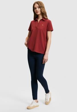 Kadın Vişne Polo Yaka Basic Tişört - 50323447108