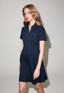 Kadın Lacivert Polo Yaka Örme Elbise - 50323539021