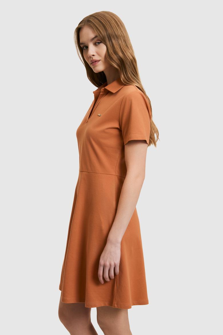 Kadın Gül Kurusu Polo Yaka Örme Elbise - 50323539009