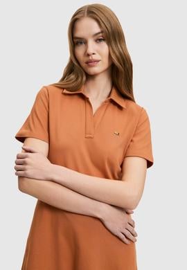 Kadın Gül Kurusu Polo Yaka Örme Elbise - 50323539009