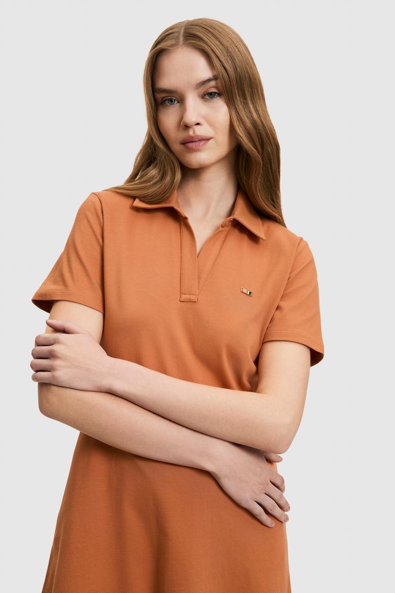 Kadın Gül Kurusu Polo Yaka Örme Elbise - 50323539009