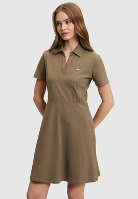 Kadın Koyu Haki Polo Yaka Örme Elbise - 50323539033