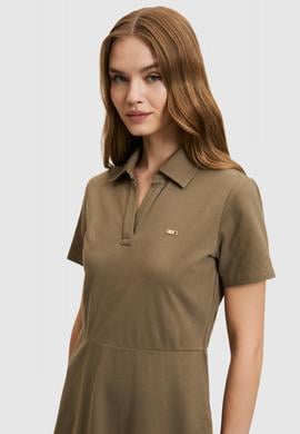 Kadın Koyu Haki Polo Yaka Örme Elbise - 50323539033