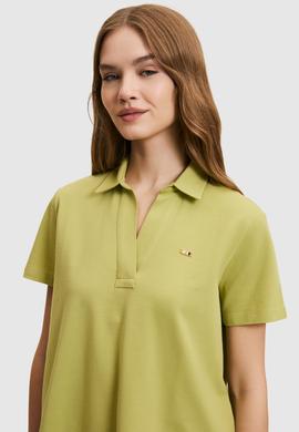 Kadın Yeşil Polo Yaka Basic Tişört - 50323447024