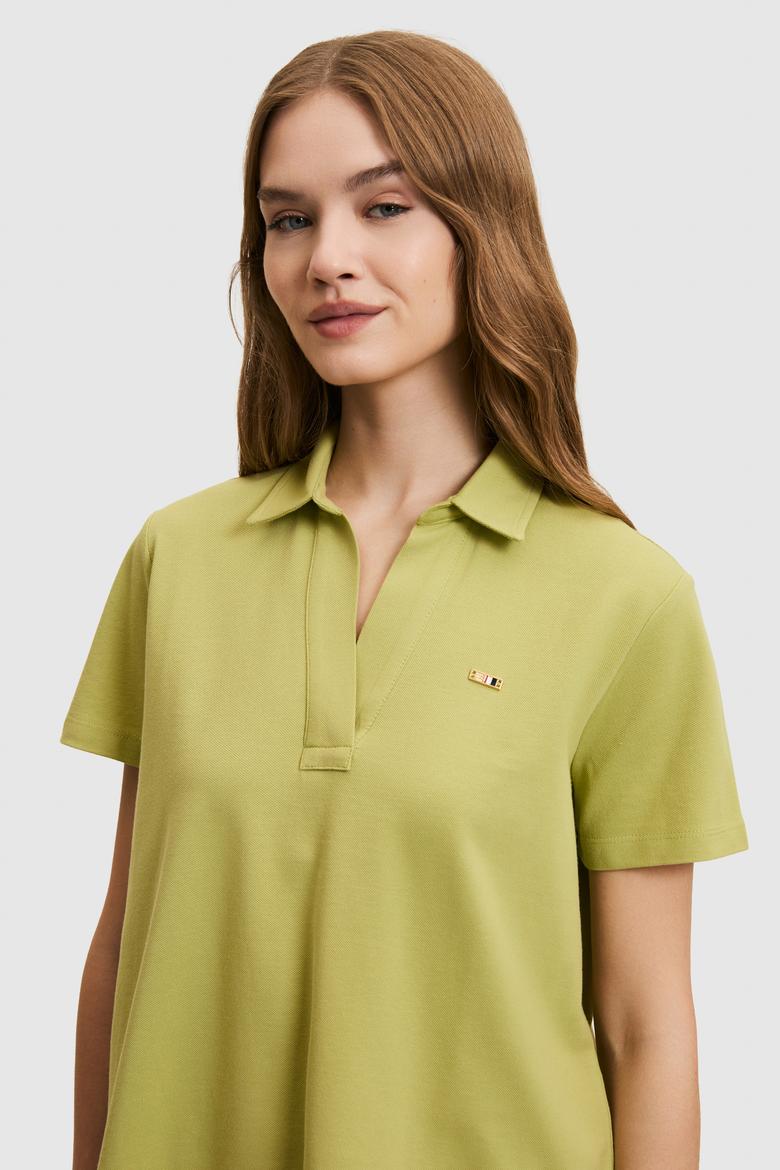 Kadın Yeşil Polo Yaka Basic Tişört - 50323447024