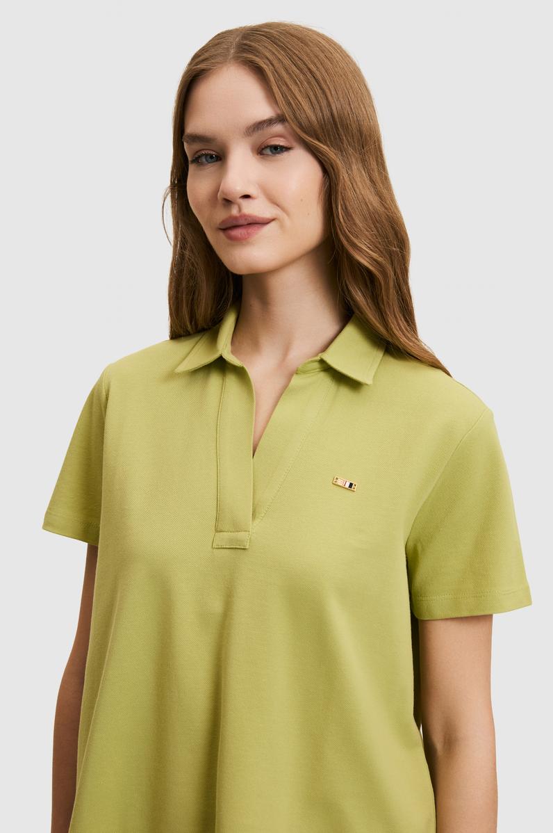 Kadın Yeşil Polo Yaka Basic Tişört