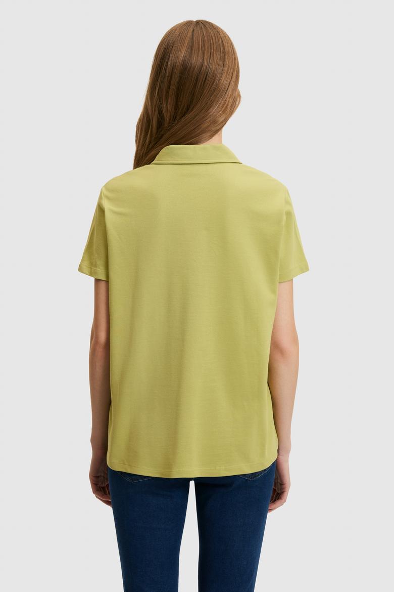 Kadın Yeşil Polo Yaka Basic Tişört - 50323447024