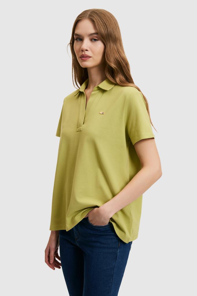 Kadın Yeşil Polo Yaka Basic Tişört