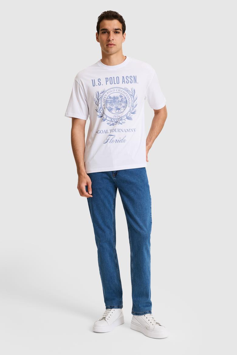 Erkek Comfort Fit Bisiklet Yaka Beyaz Tişört - 50325888011