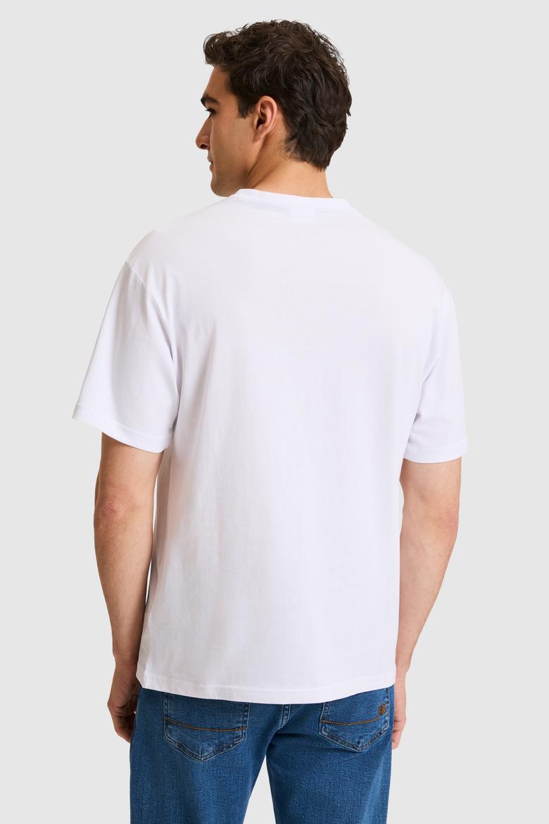 Erkek Comfort Fit Bisiklet Yaka Beyaz Tişört - 50325888011
