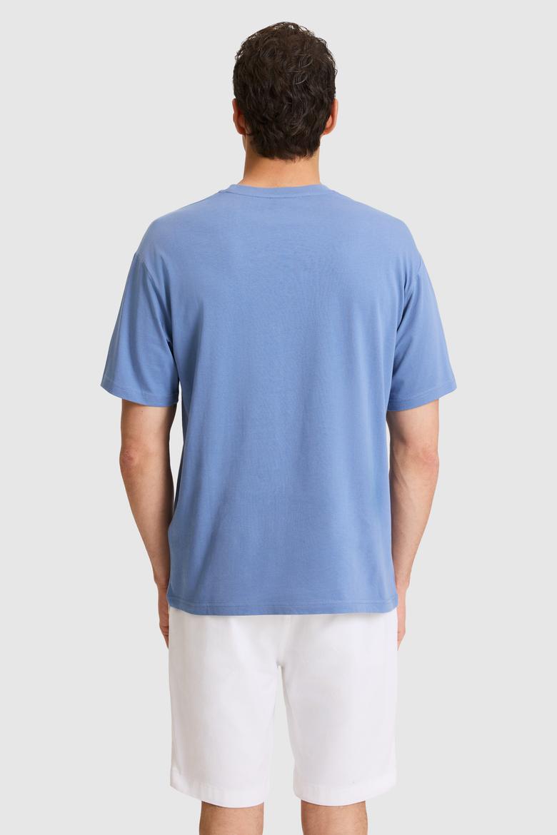 Erkek Comfort Fit Bisiklet Yaka İndigo Tişört - 50325888001