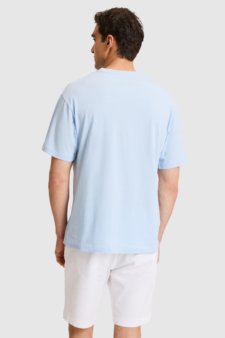 Erkek Comfort Fit Bisiklet Yaka Açık Mavi Tişört - 50325984010