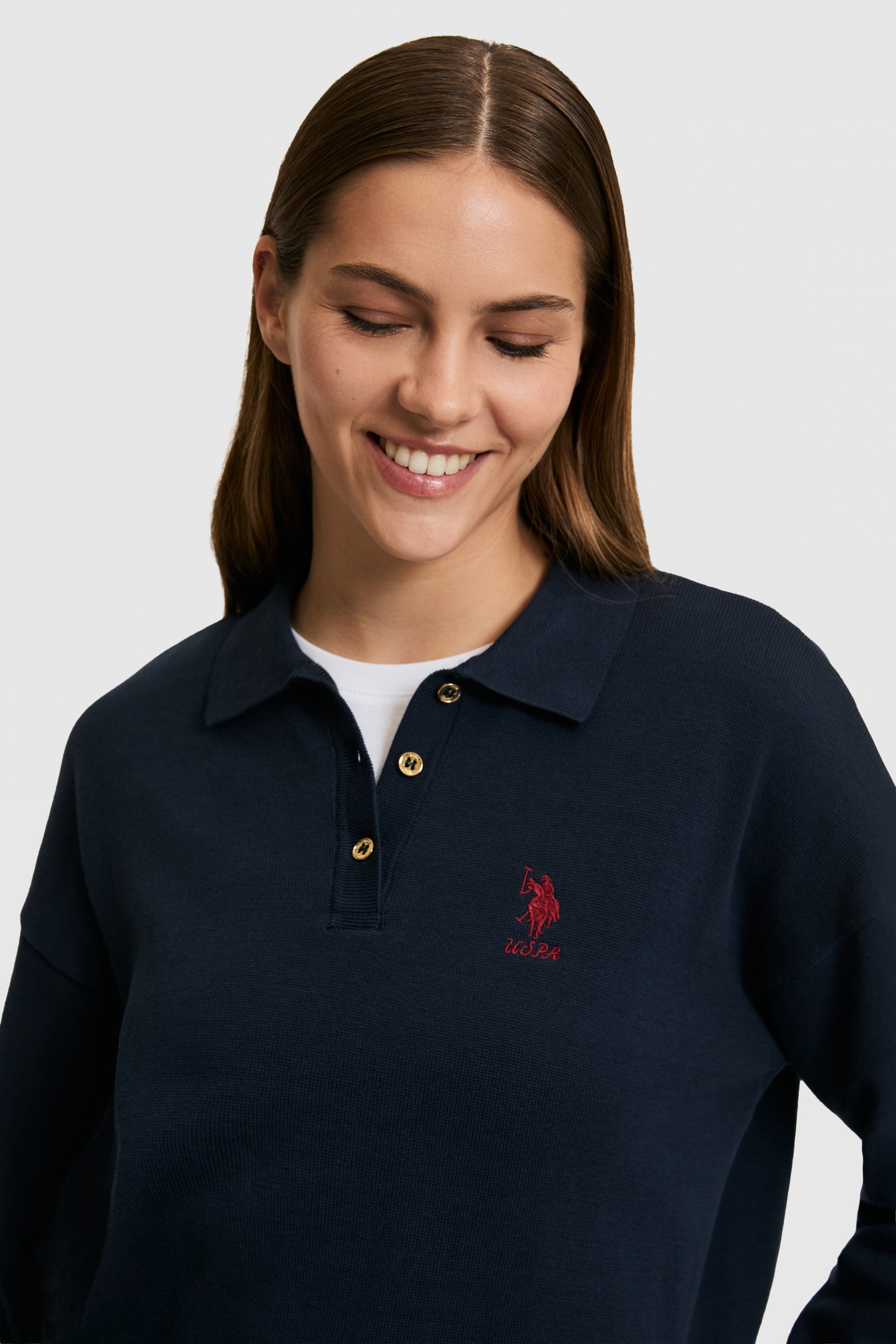 Kadın Lacivert Polo Yaka Kazak - Image 2