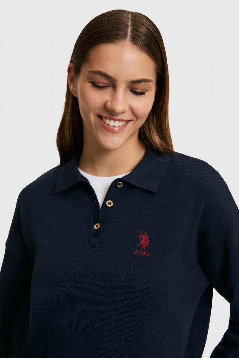 Kadın Lacivert Polo Yaka Kazak - 50314707020