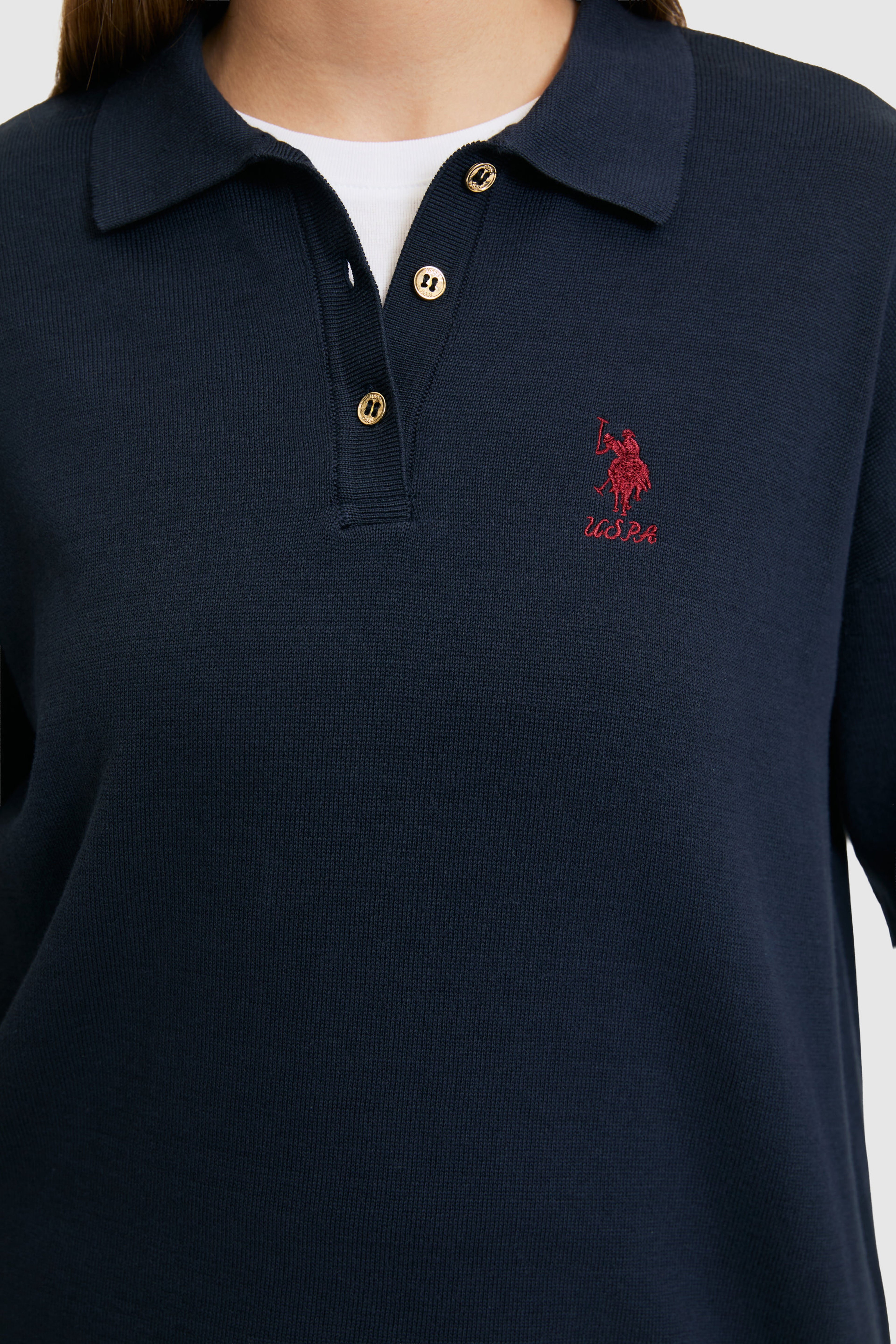 Kadın Lacivert Polo Yaka Kazak - Image 6