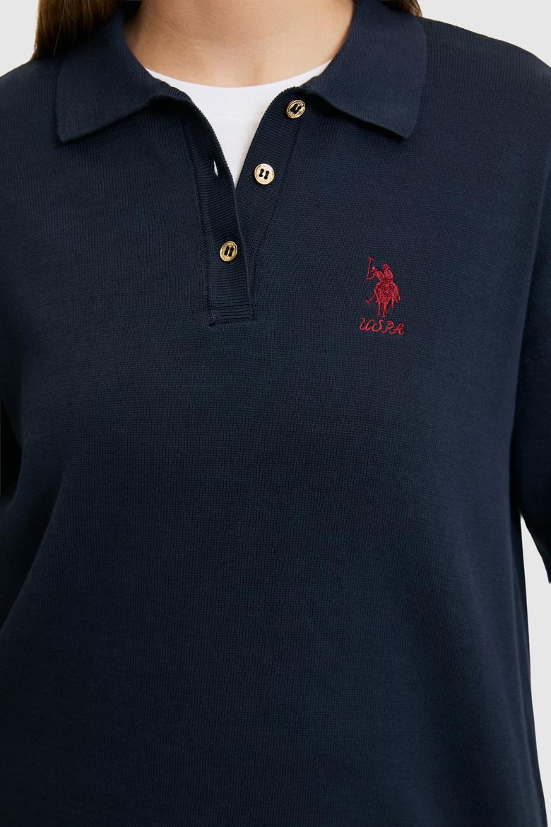 Kadın Lacivert Polo Yaka Kazak - 50314707020