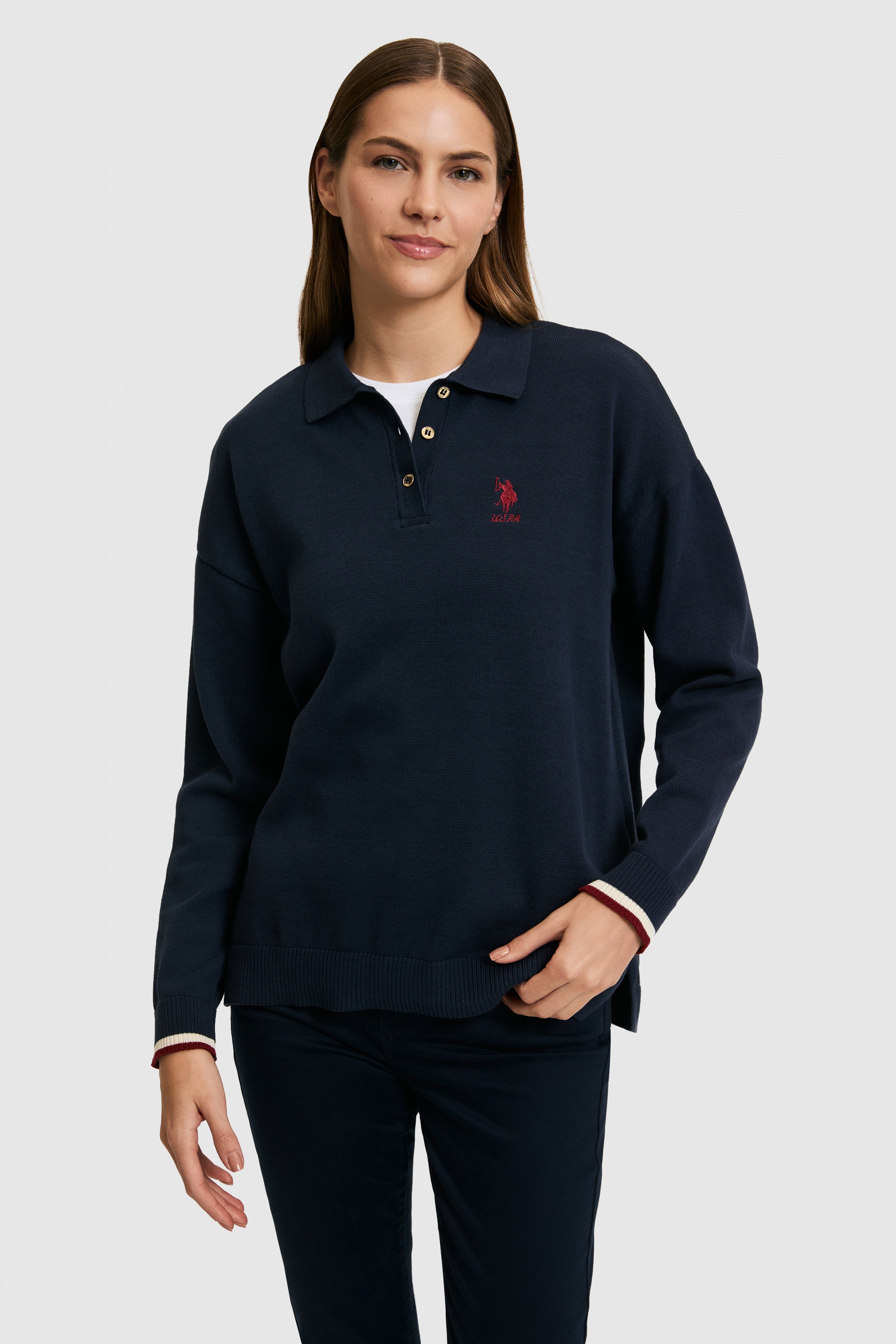 Kadın Lacivert Polo Yaka Kazak - Image 1