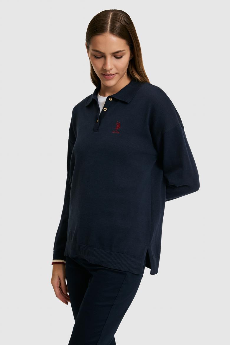 Kadın Lacivert Polo Yaka Kazak - 50314707020