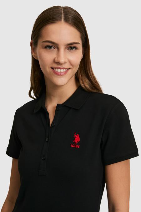 Kadın Siyah Polo Yaka Basic Tişört