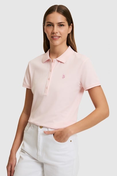 Kadın Açık Pembe Polo Yaka Basic Tişört
