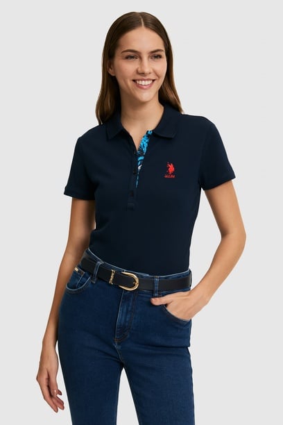 Kadın Lacivert Polo Yaka Basic Tişört
