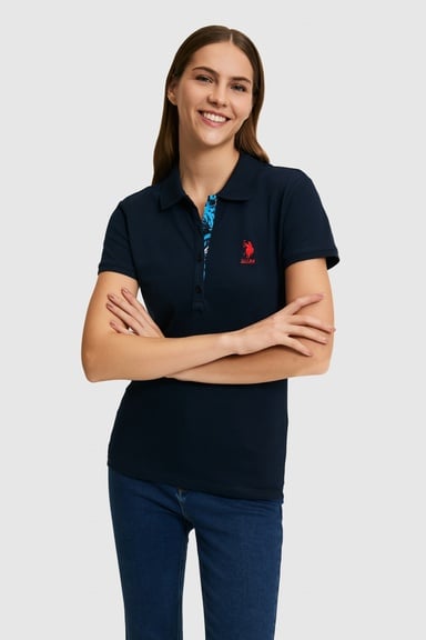 Kadın Lacivert Polo Yaka Basic Tişört