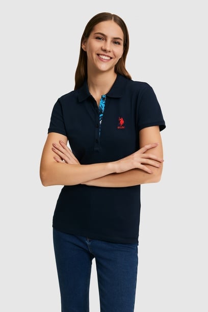 Kadın Lacivert Polo Yaka Basic Tişört