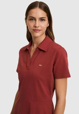Kadın Vişne Polo Yaka Örme Elbise - 50323539045