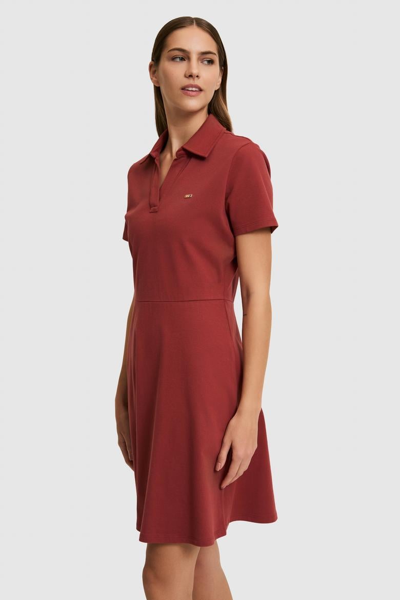 Kadın Vişne Polo Yaka Örme Elbise - 50323539045