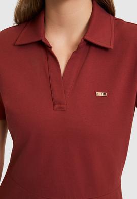 Kadın Vişne Polo Yaka Örme Elbise - 50323539045