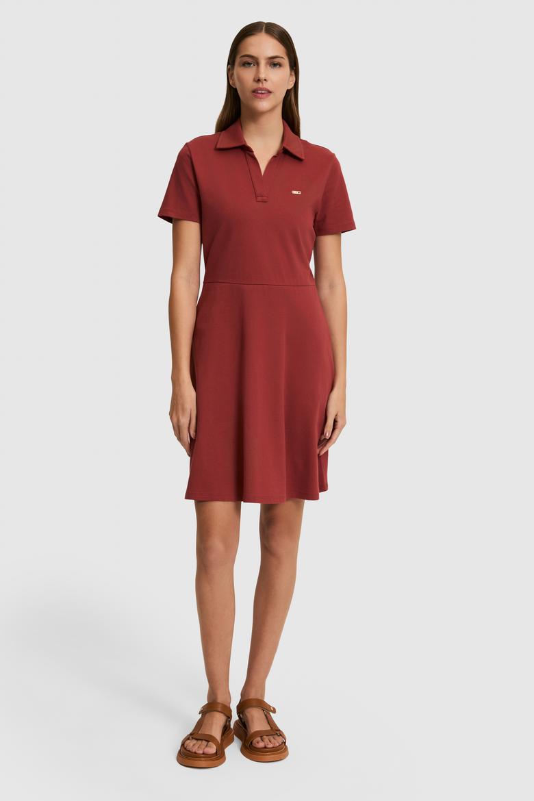 Kadın Vişne Polo Yaka Örme Elbise - 50323539045
