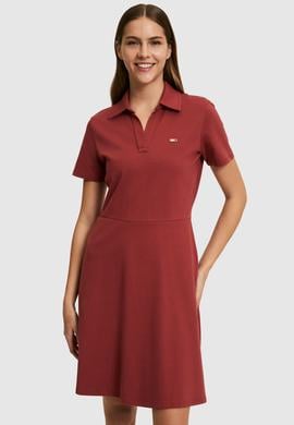 Kadın Vişne Polo Yaka Örme Elbise - 50323539045