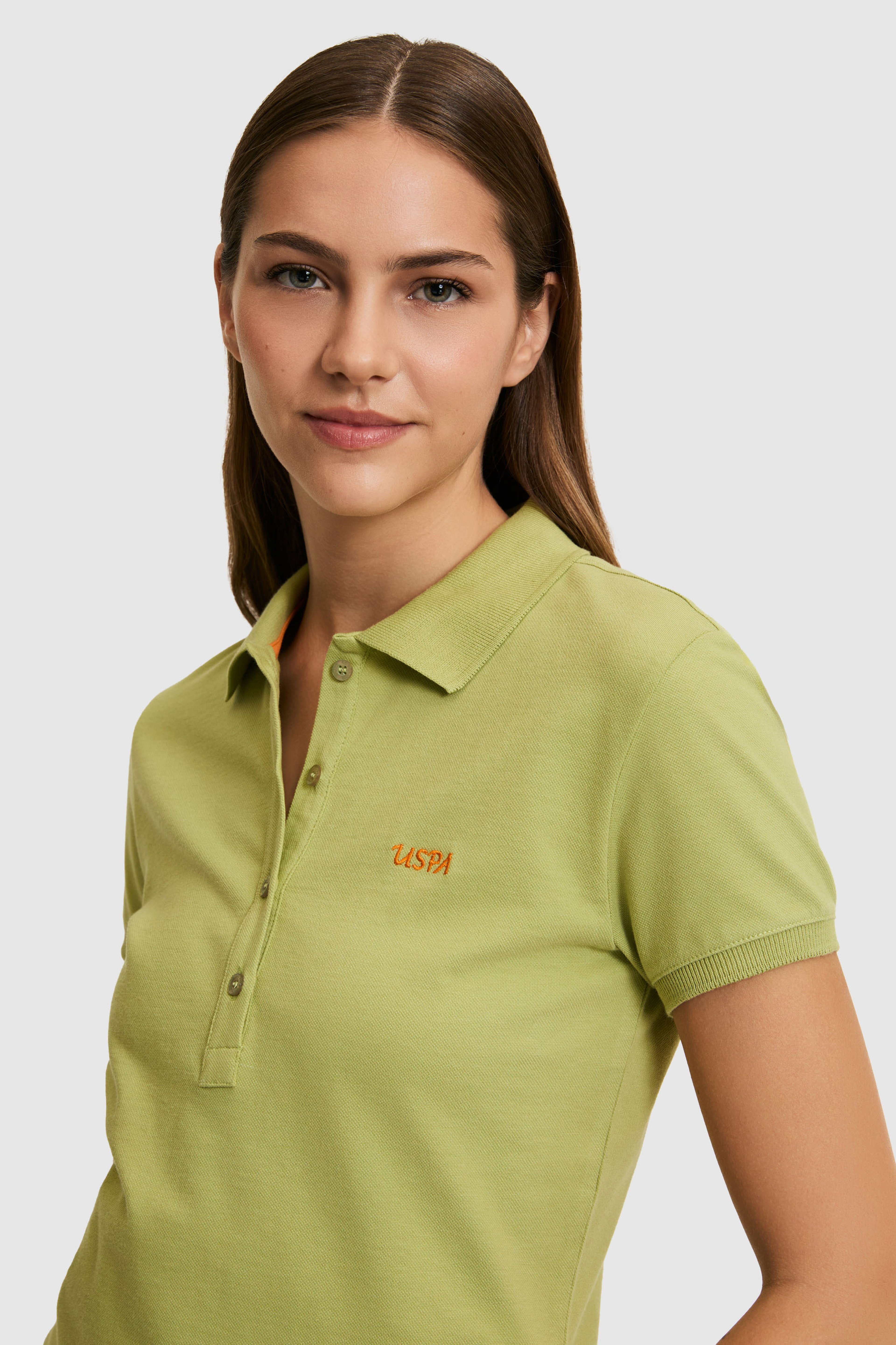 Kadın Yeşil Polo Yaka Basic Tişört - Image 2