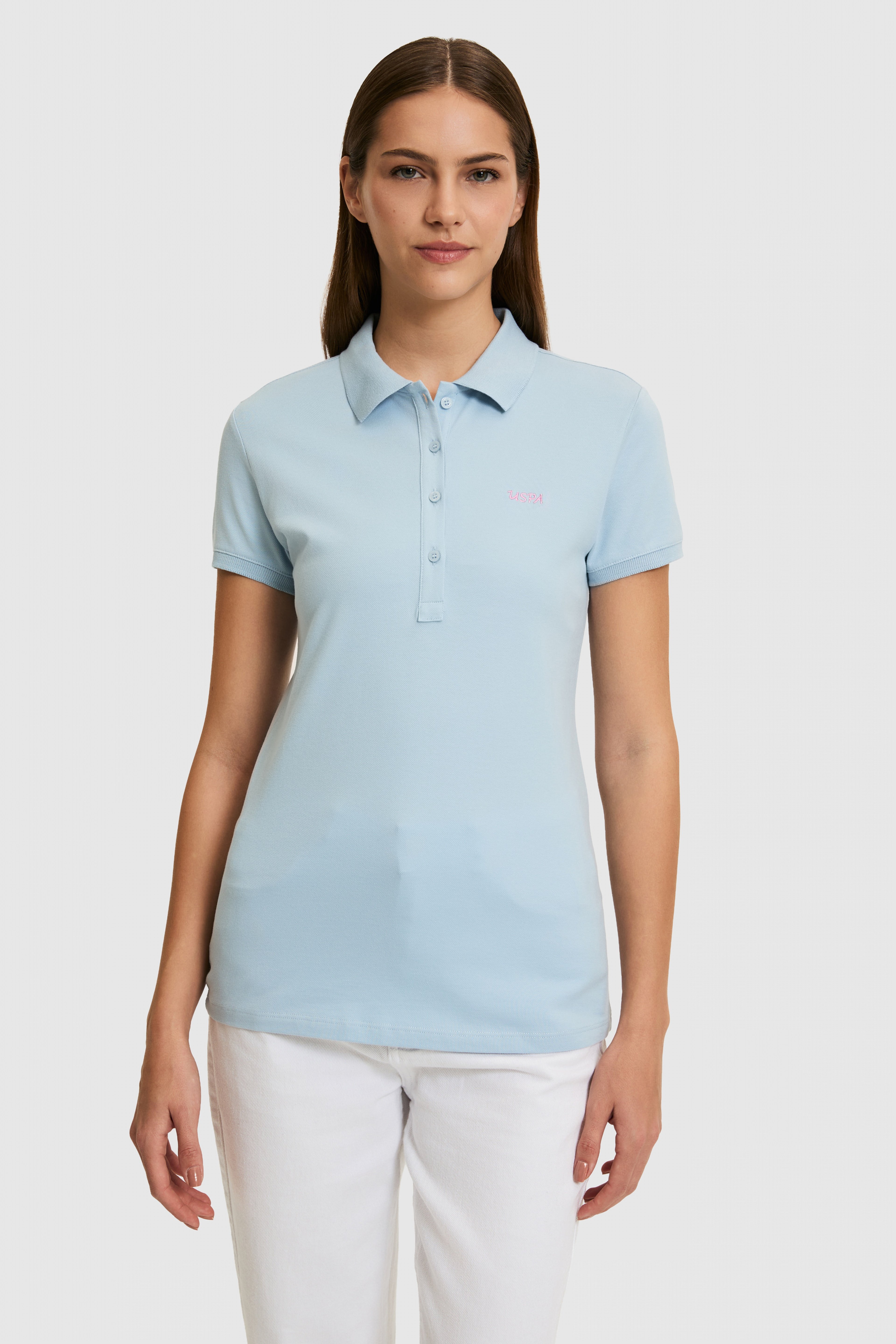 Kadın Açık Mavi Polo Yaka Basic Tişört - Image 3