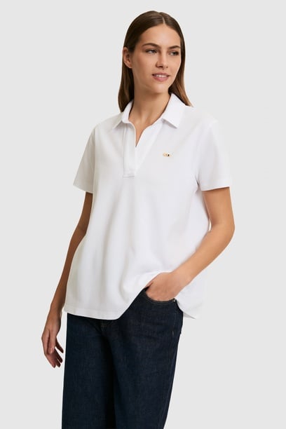 Kadın Beyaz Polo Yaka Basic Tişört