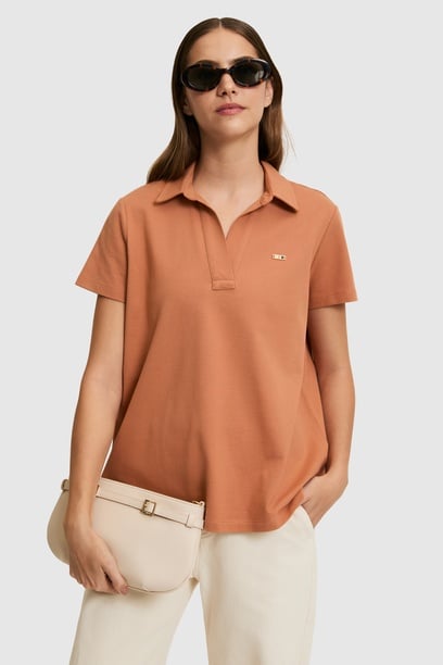 Kadın Gül Kurusu Polo Yaka Basic Tişört