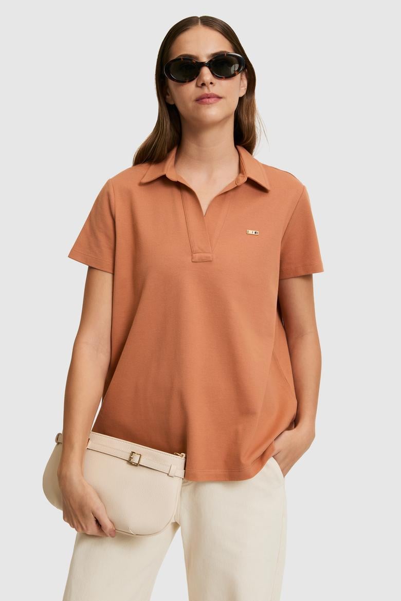 Kadın Gül Kurusu Polo Yaka Basic Tişört