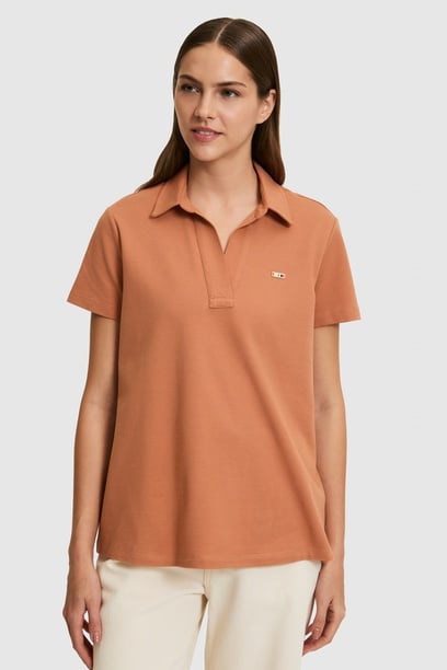 Kadın Gül Kurusu Polo Yaka Basic Tişört