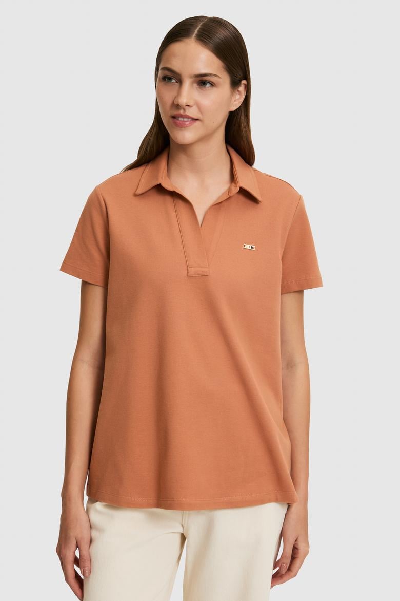 Kadın Gül Kurusu Polo Yaka Basic Tişört - 50323447048