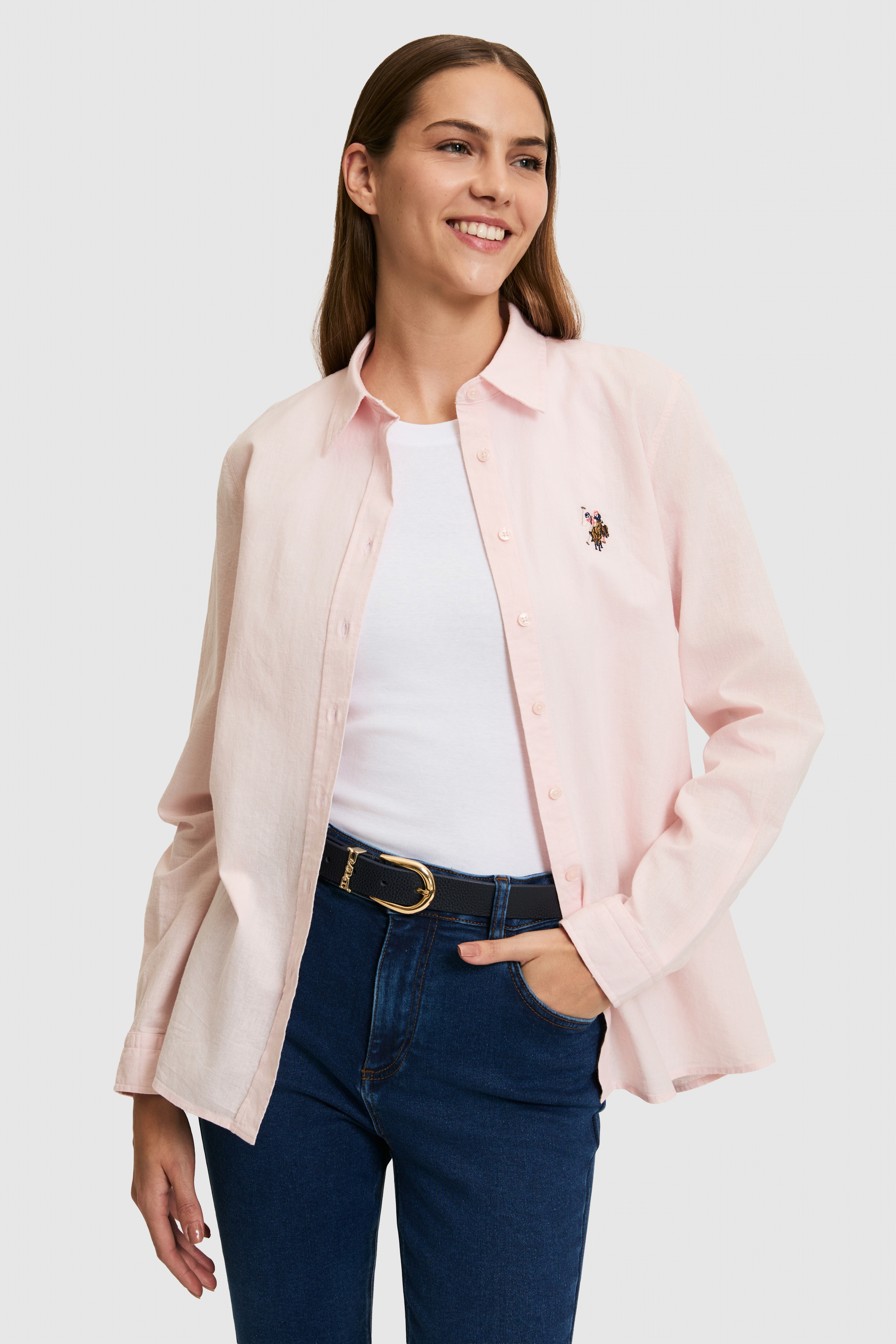 Kadın Açık Pembe Uzun Kollu Basic Gömlek